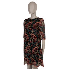 DOLCE & GABBANA green orange cotton 2014 KEY & FLORAL LACE Dress 42 M