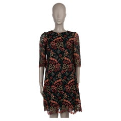 DOLCE & GABBANA green orange cotton 2014 KEY & FLORAL LACE Dress 42 M