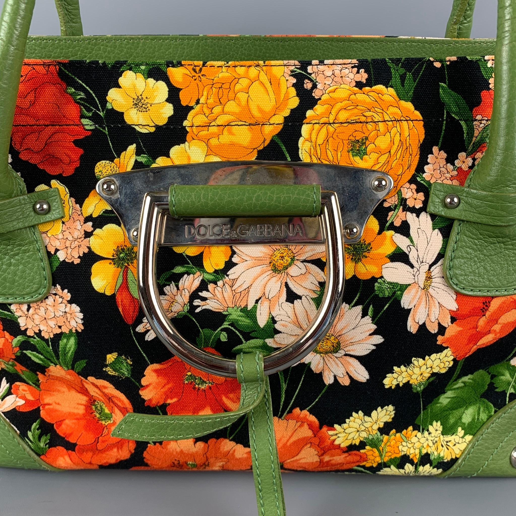 Women's DOLCE & GABBANA Green Orange Floral Canvas Tote Handbag