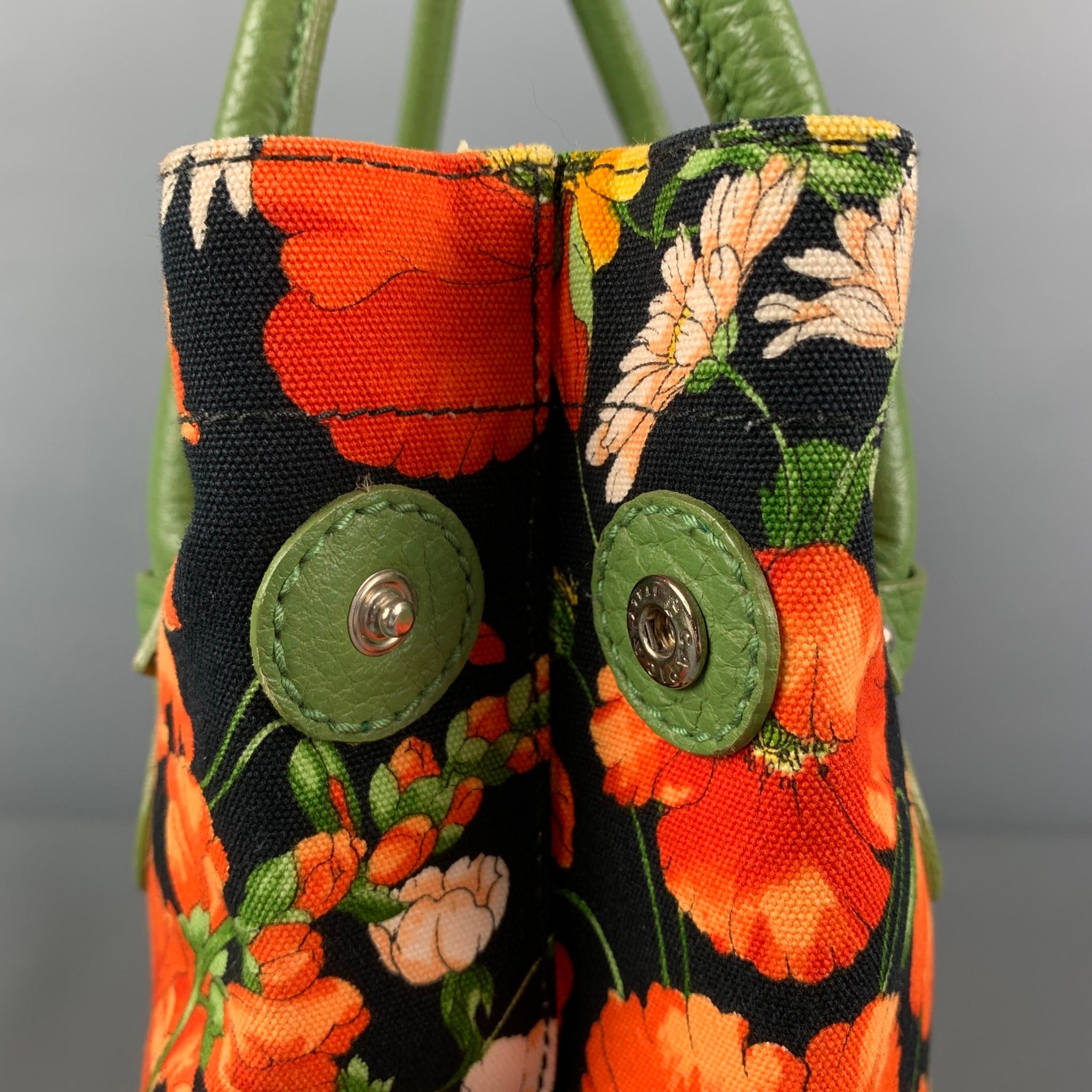 DOLCE & GABBANA Green Orange Floral Canvas Tote Handbag 1