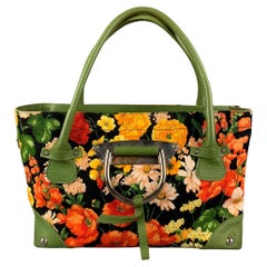 Vintage DOLCE & GABBANA Green Orange Floral Canvas Tote Handbag
