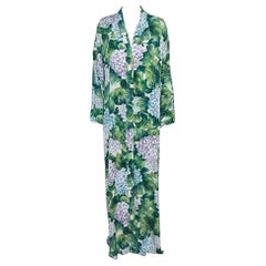 Dolce & Gabbana Green Ortensia Print Silk Maxi Robe Dress M
