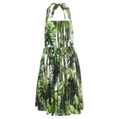 Dolce & Gabbana Green Palm Leaf Printed Cottom Dress L