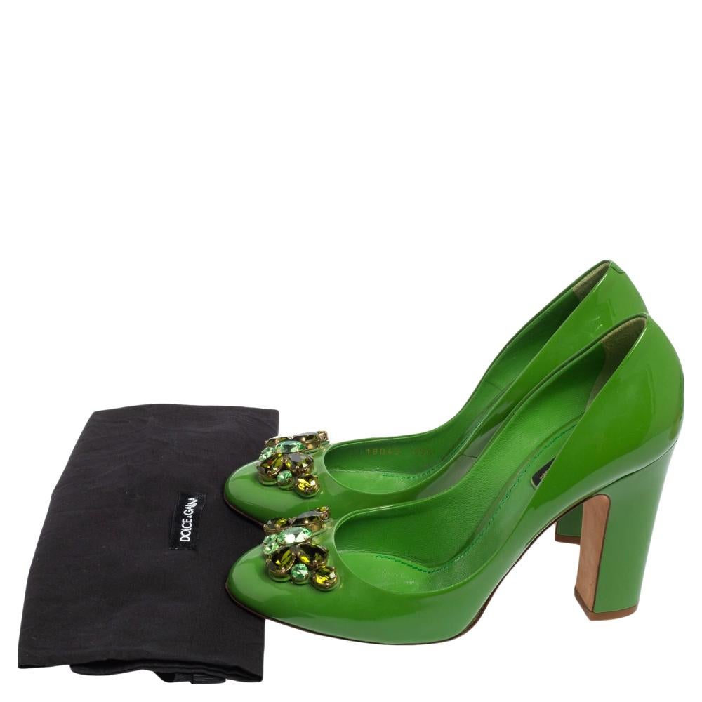 Dolce & Gabbana Green Patent Leather Crystal Embellished Pumps Size 39.5 1