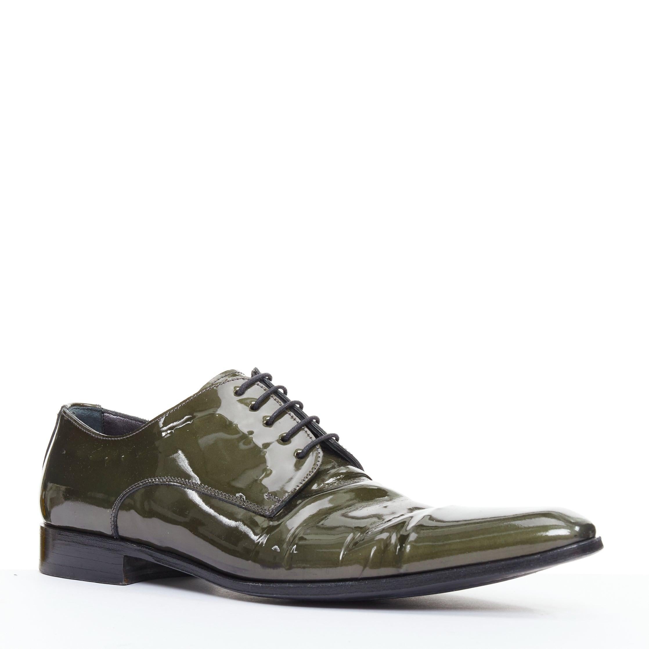 Grigio DOLCE GABBANA scarpe brogue a punta in vernice verde UK7 EU41 in vendita