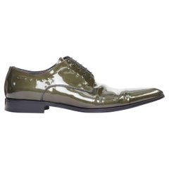 DOLCE GABBANA - Chaussures à lacets pointus en cuir verni vert UK7 EU41