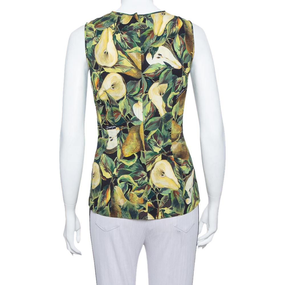 Gray Dolce & Gabbana Green Pear Printed Crepe Tank Top S