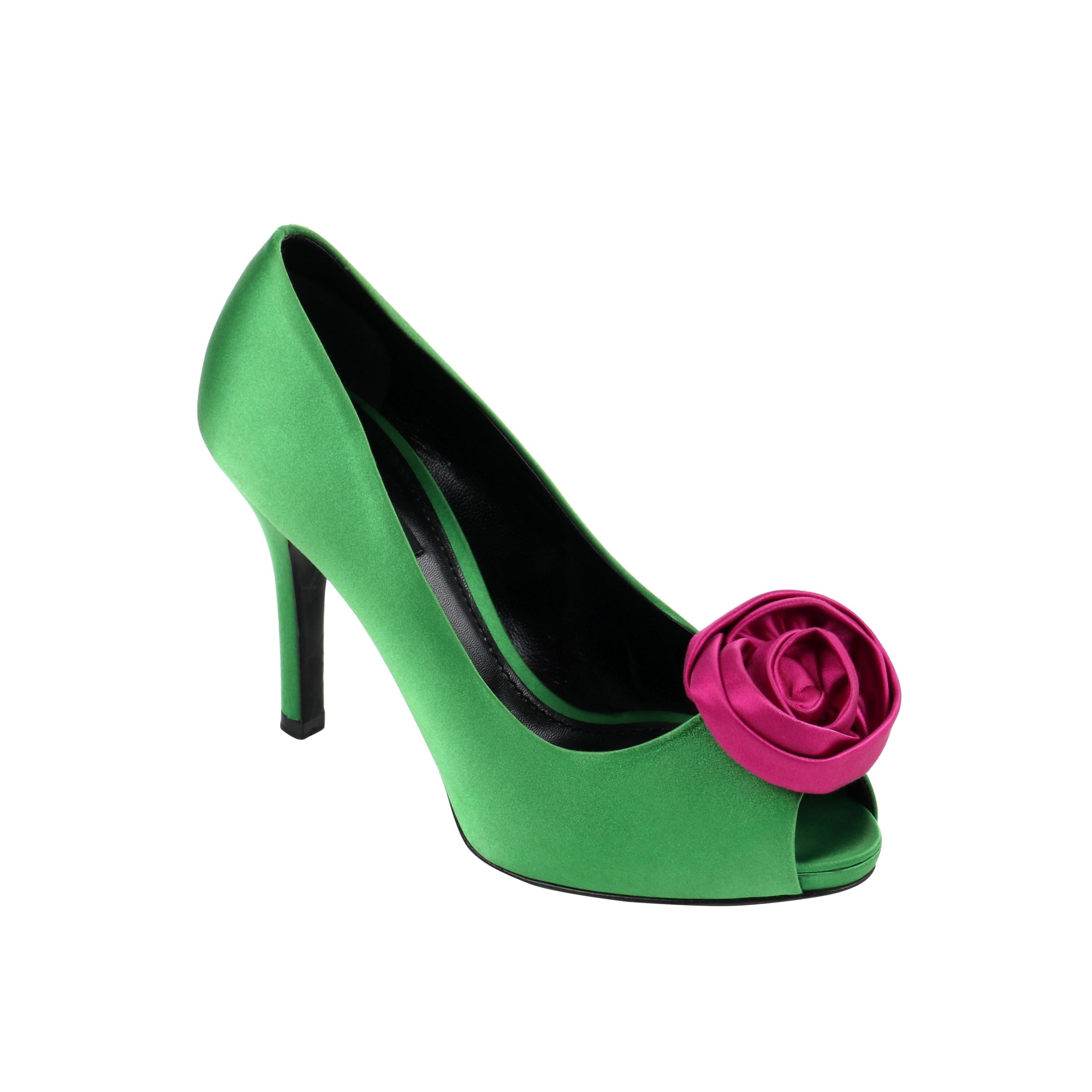 DOLCE & GABBANA Green Pink Satin Rosette Flower Peep Toe Platform Pumps