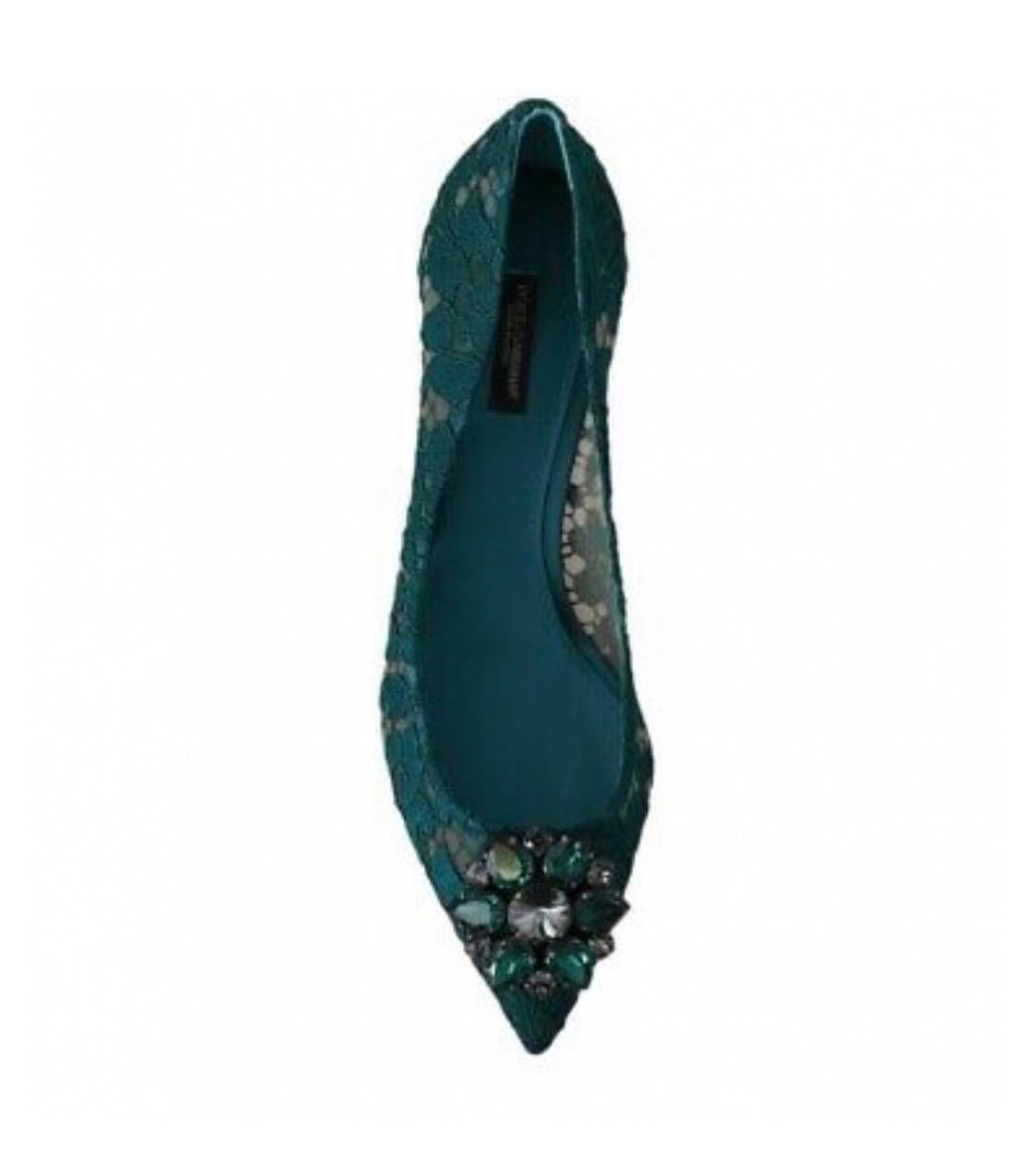 Black Dolce & Gabbana green PUMP lace
shoes with jewel detail on the top heels 
