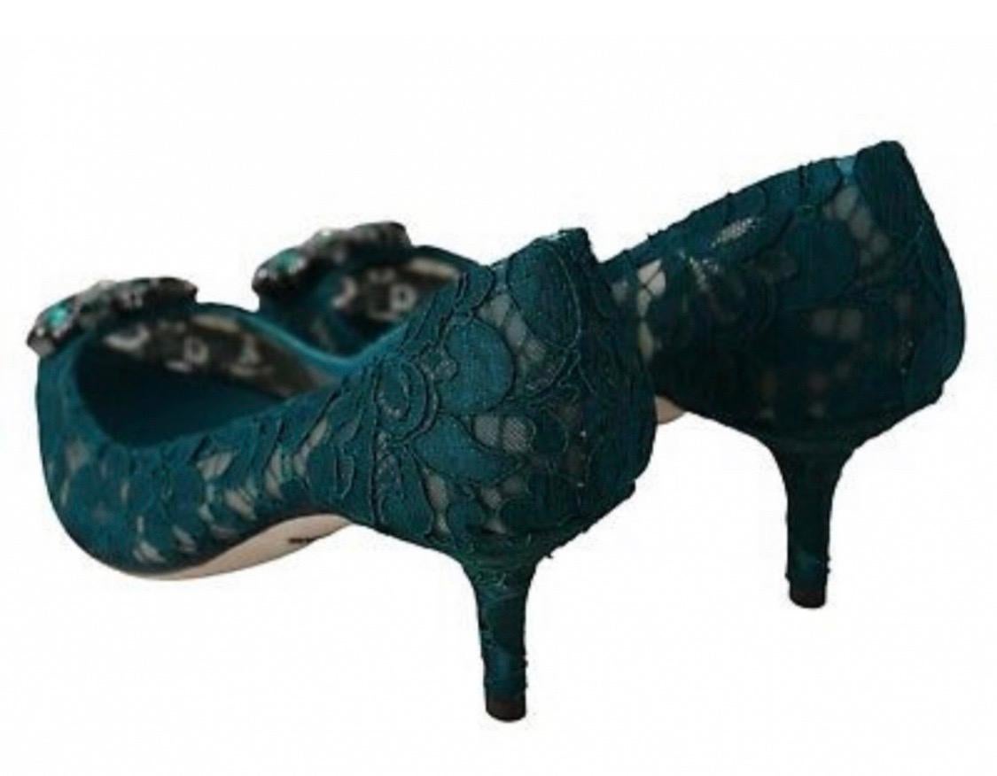 Women's Dolce & Gabbana green PUMP lace
shoes with jewel detail on the top heels 
