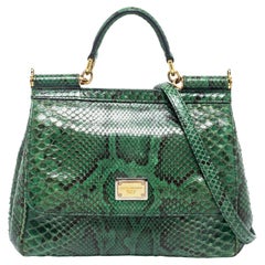 Dolce & Gabbana Green Python Leather Small Miss Sicily Top Handle Bag