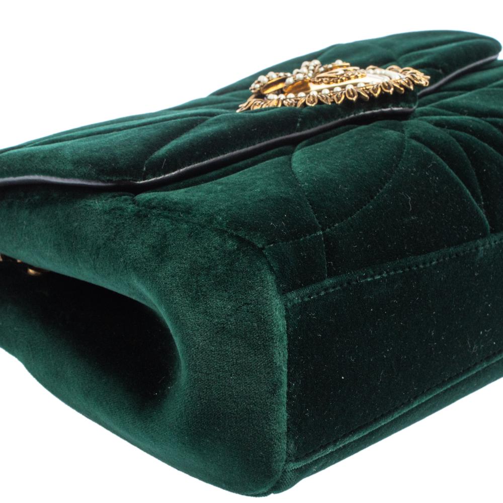 Dolce & Gabbana Green Quilted Velvet Large Devotion Shoulder Bag 5