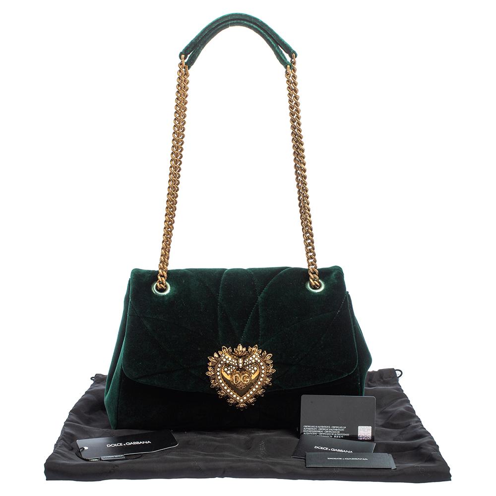 Dolce & Gabbana Green Quilted Velvet Large Devotion Shoulder Bag 9