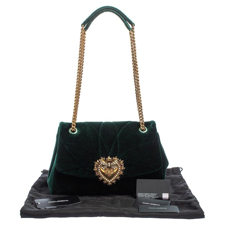 Dolce and Gabbana Green Quilted Velvet Large Devotion Shoulder Bag at 1stDibs
