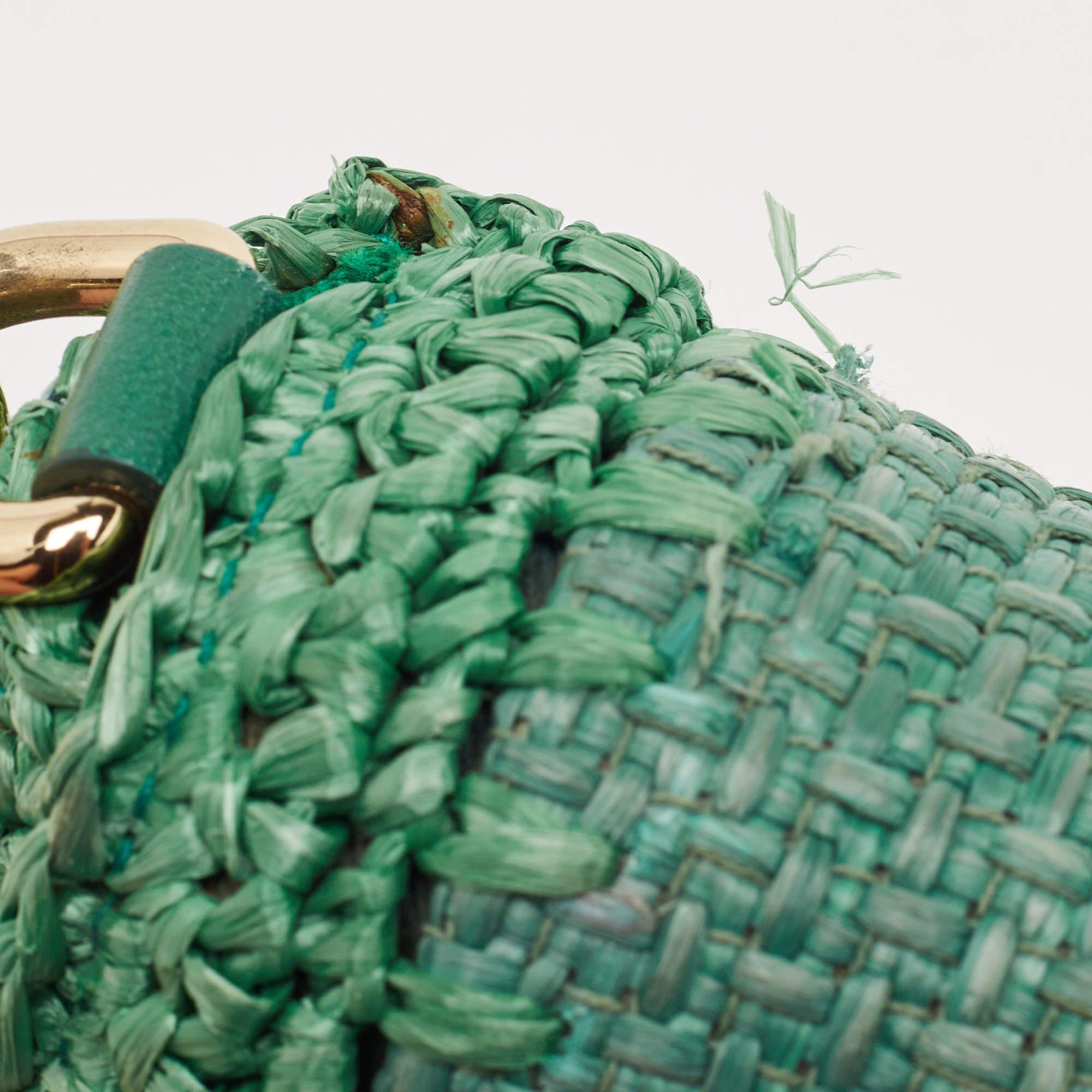 Dolce & Gabbana Green Raffia and Leather Crystals Embellished Padlock Shoulder B 6