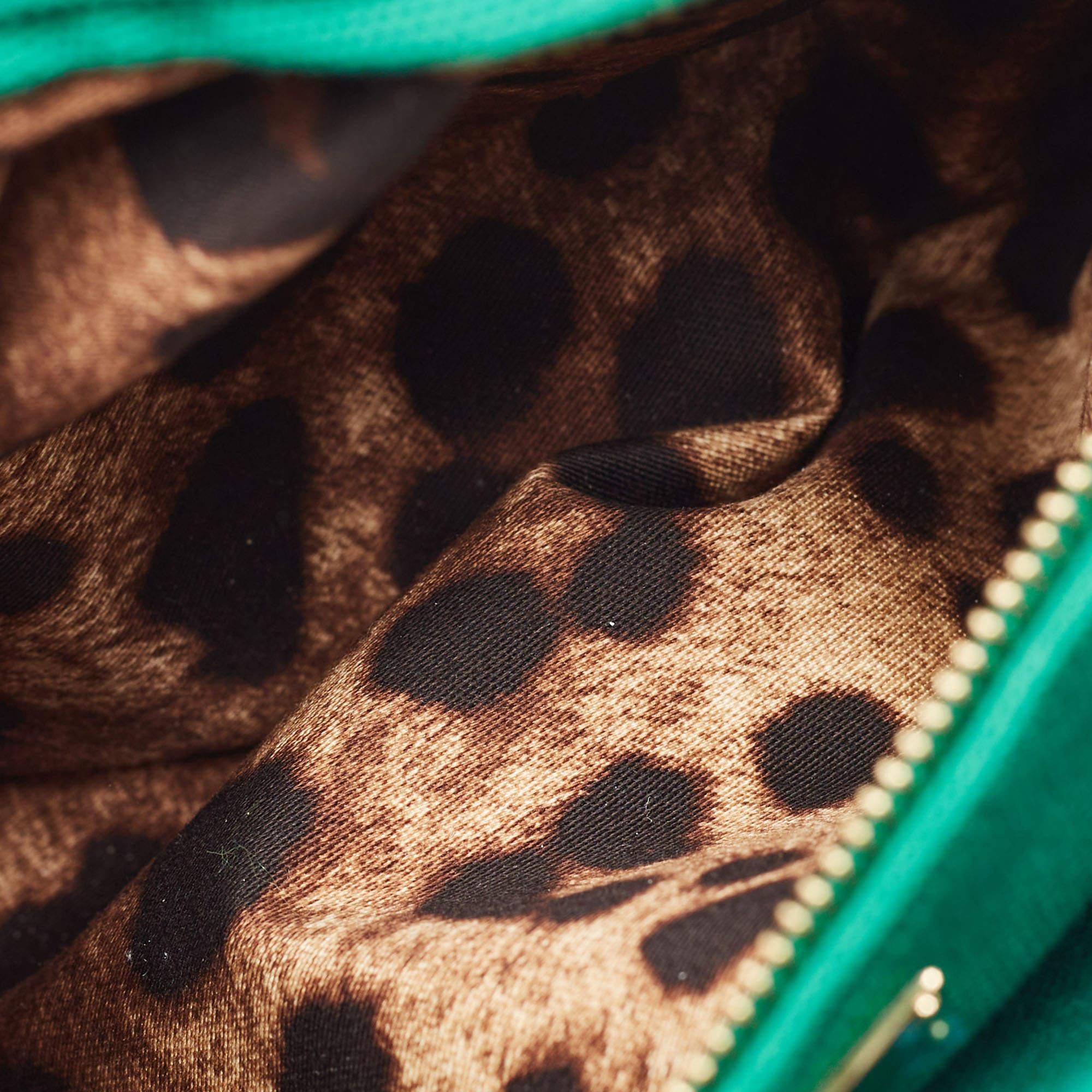 Dolce & Gabbana Green Raffia and Leather Crystals Embellished Padlock Shoulder B 9