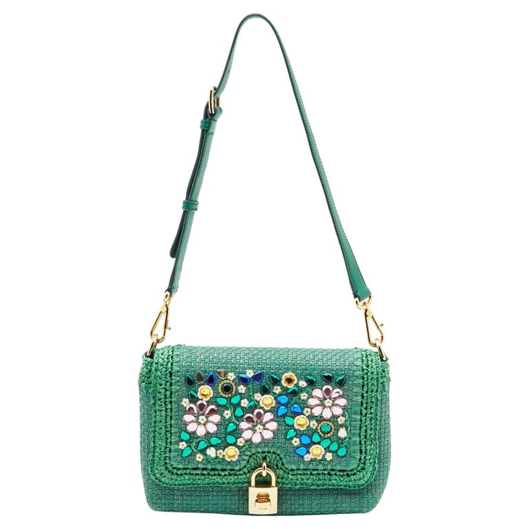 Dolce and Gabbana Green Crystal Embellished Satin Box Bag at 1stDibs