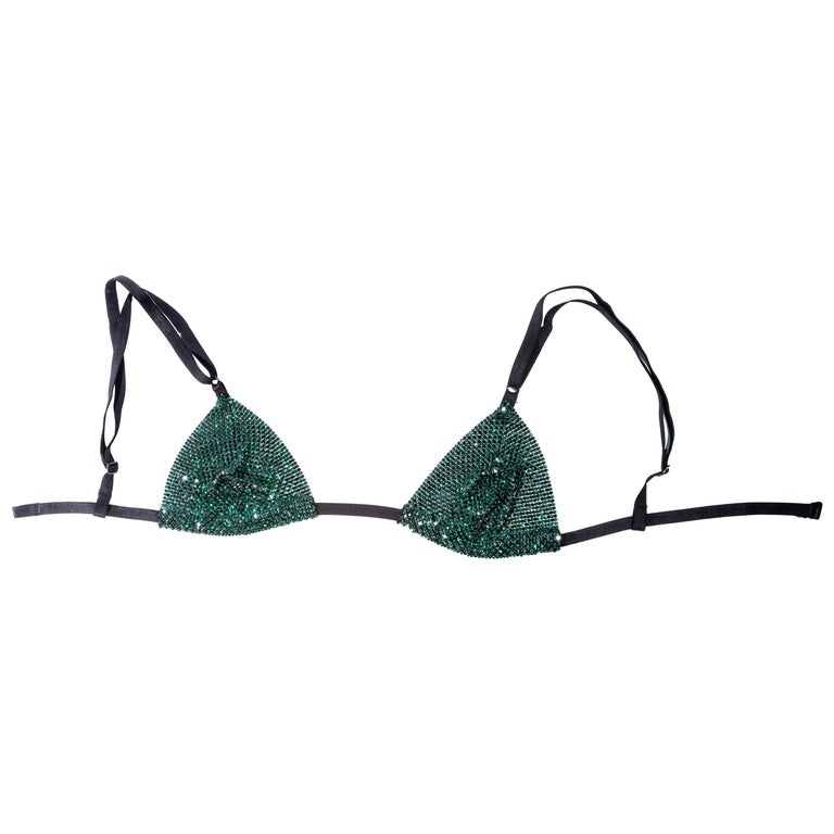 Dolce and Gabbana green rhinestone mesh bra, ss 2000 at 1stDibs