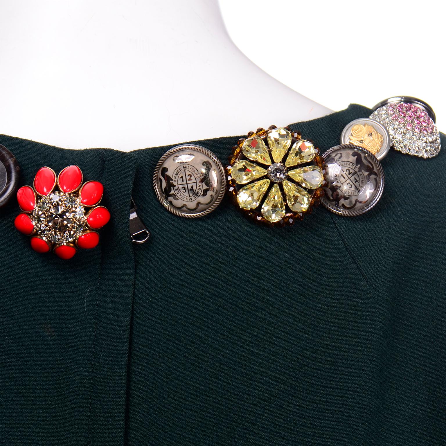 Dolce & Gabbana Green Ruffled Dress With Decorative Button Trim 4