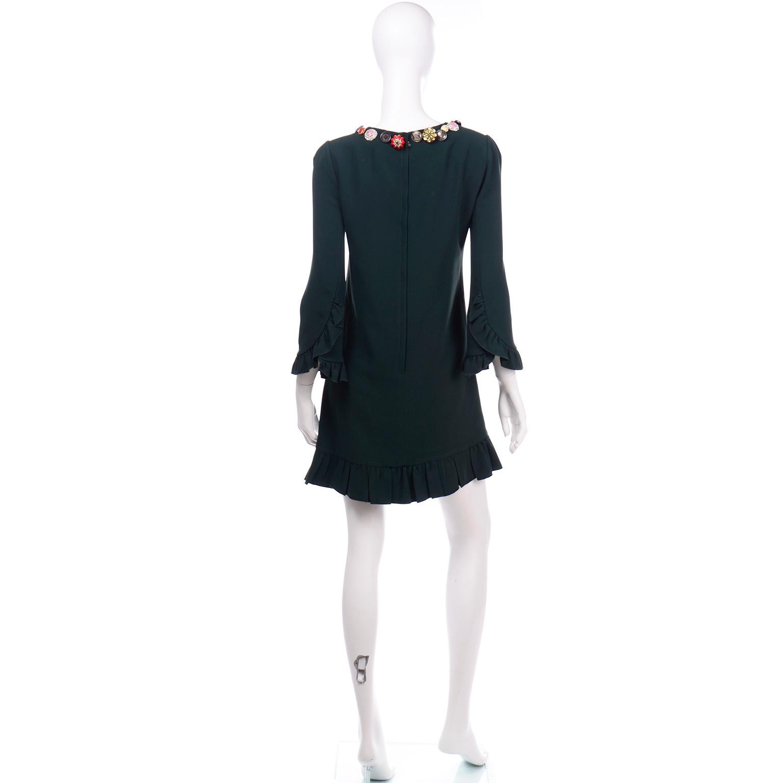 Black Dolce & Gabbana Green Ruffled Dress With Decorative Button Trim