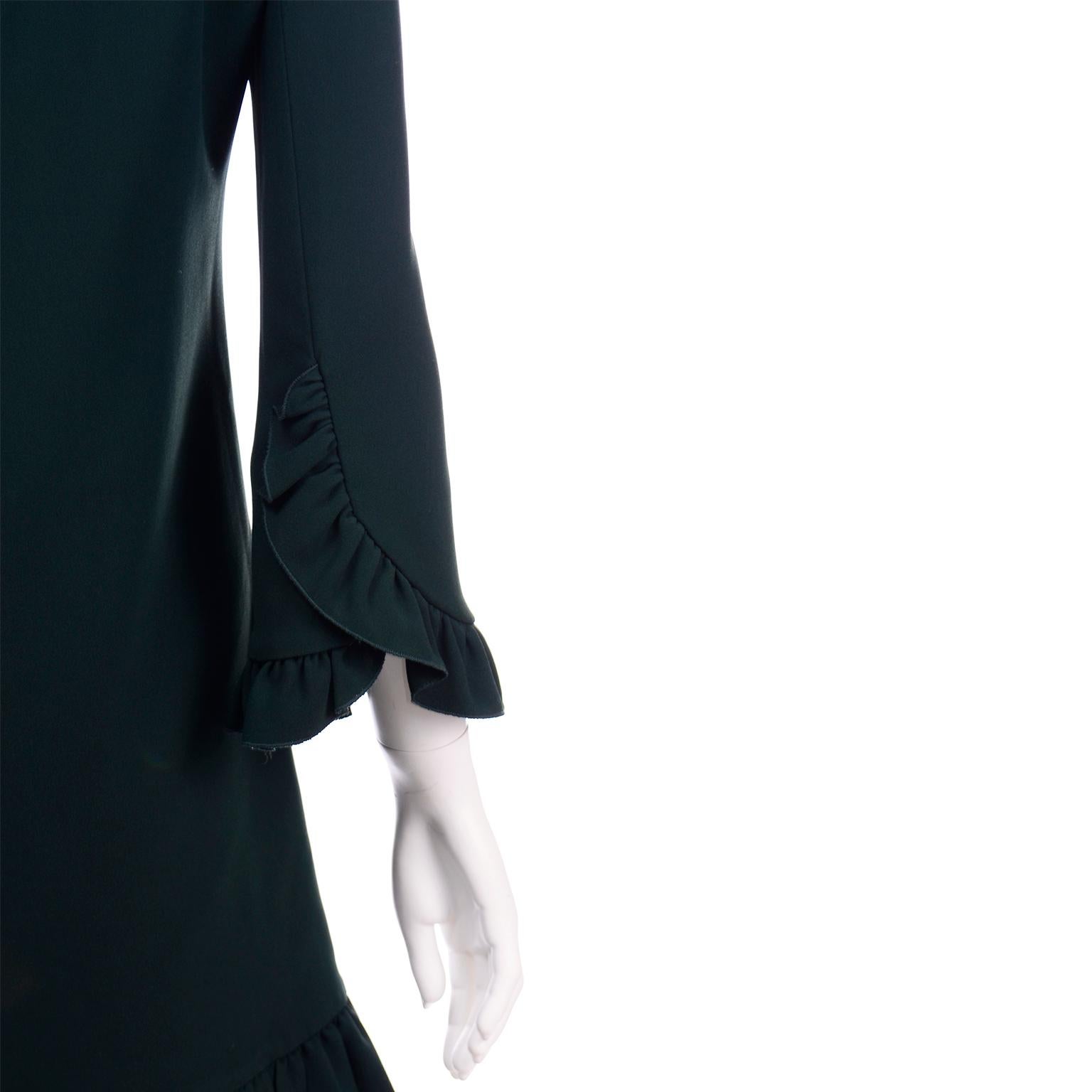 Dolce & Gabbana Green Ruffled Dress With Decorative Button Trim 1