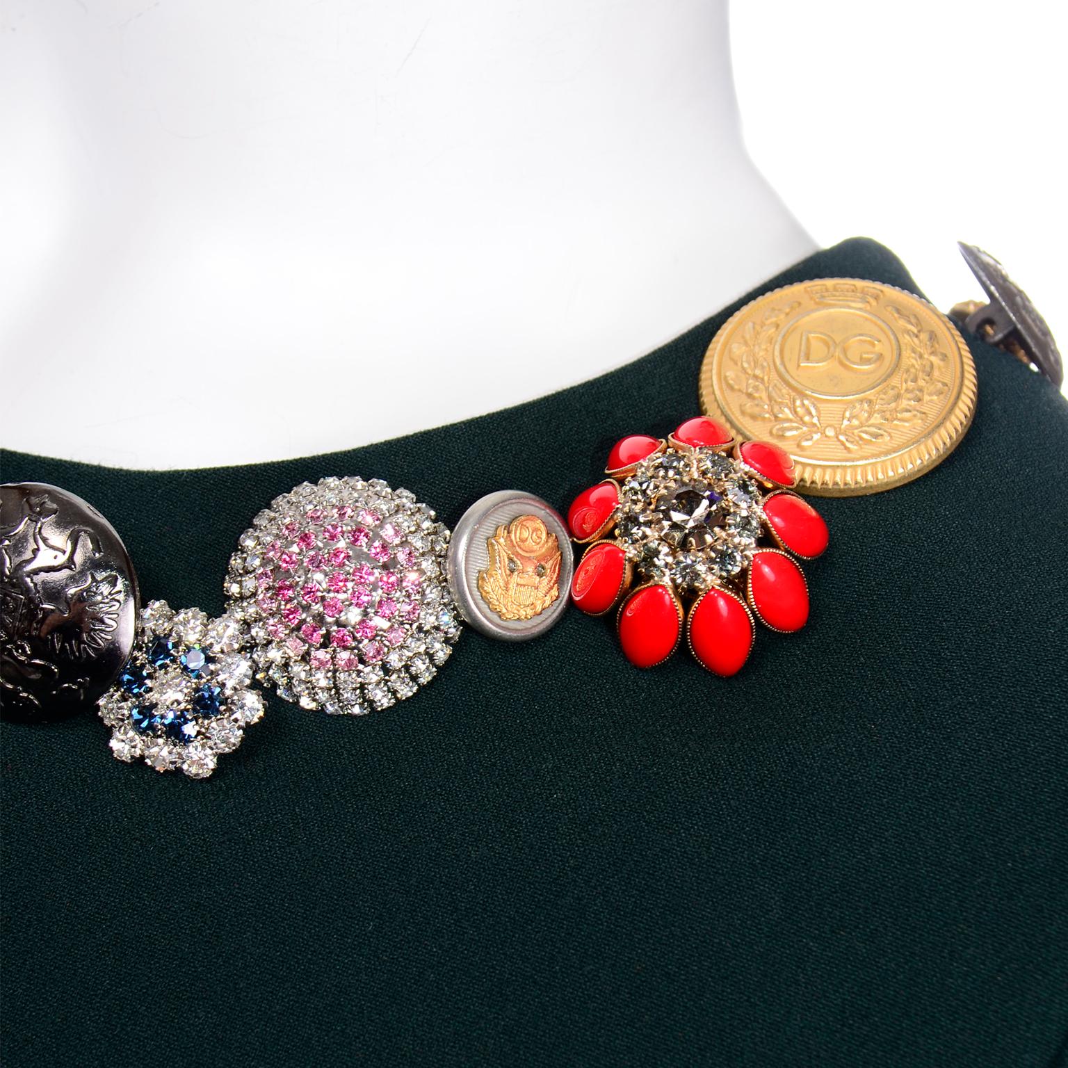 Dolce & Gabbana Green Ruffled Dress With Decorative Button Trim 3