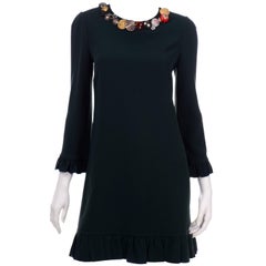 Dolce & Gabbana Green Ruffled Dress With Decorative Button Trim