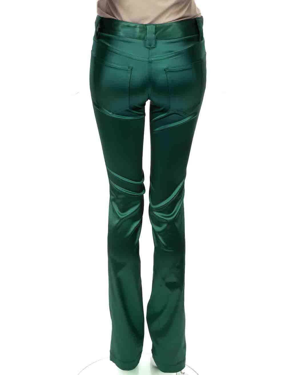 Dolce & Gabbana Green Satin Slim Fit Trousers Size XS In Good Condition For Sale In London, GB