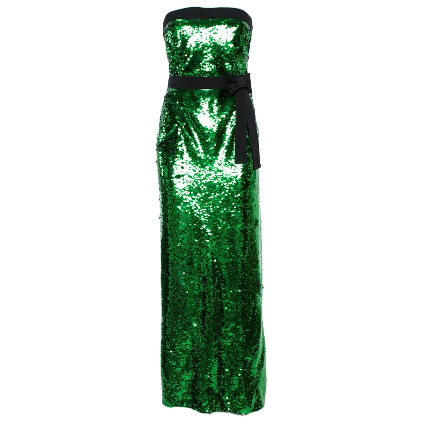 Dolce & Gabbana Green Sequined Strapless Maxi Dress M