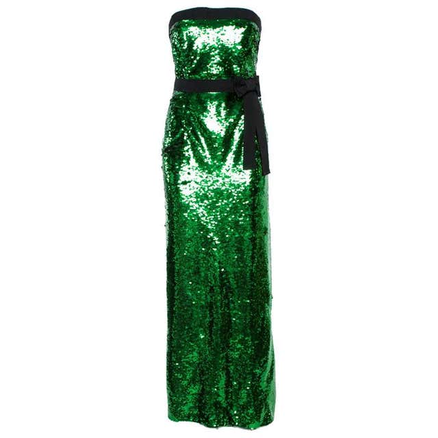 Dolce and Gabbana Metallic Green Jacquard Embellished Midi Dress M at ...