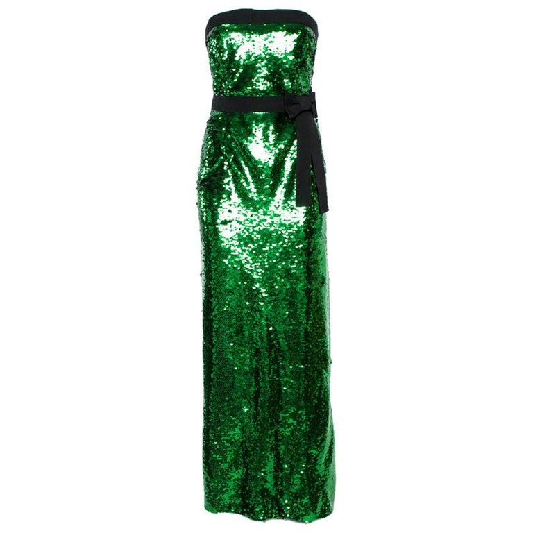 Dolce and Gabbana Green Sequined Strapless Maxi Dress M at 1stDibs