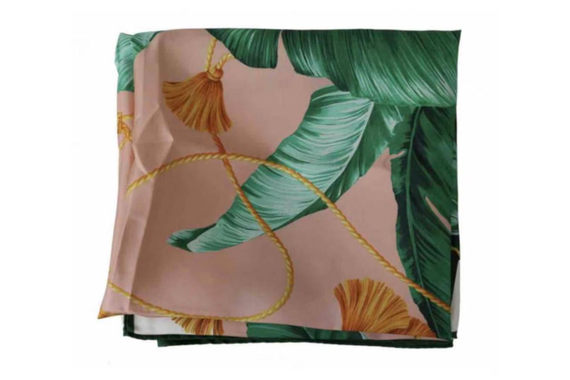 Dolce & Gabbana Green Silk Banana Leaf Scarf Wrap DG Logo Tropical Jungle 1