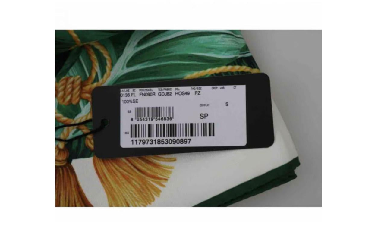 Dolce & Gabbana Green Silk Banana Leaf Scarf Wrap DG Logo Tropical Jungle 2