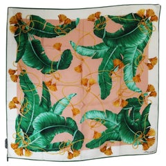 Dolce & Gabbana Green Silk Banana Leaf Scarf Wrap DG Logo Tropical Jungle