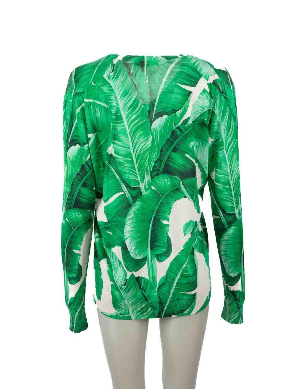 Dolce & Gabbana Green Silk Leaf Print Knit Jumper Size XS In Excellent Condition For Sale In London, GB