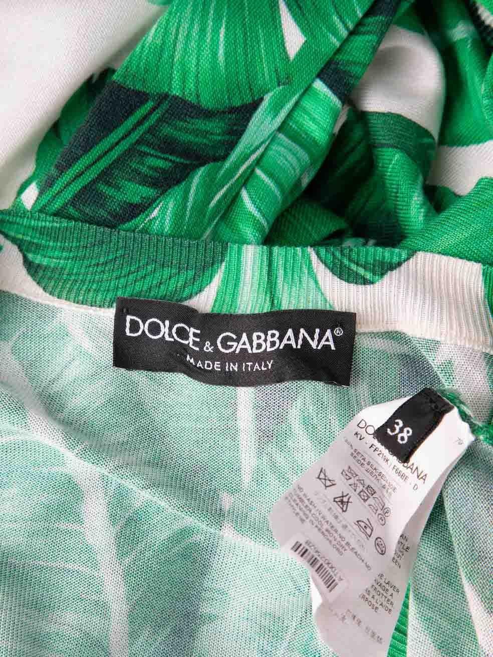 Women's Dolce & Gabbana Green Silk Leaf Print Knit Jumper Size XS For Sale