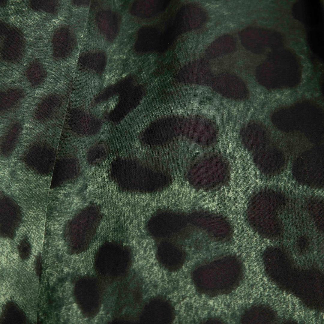 Black Dolce & Gabbana Green Silk Leopard Print Dress Size L For Sale