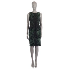 DOLCE & GABBANA green silk LEOPARD SLEEVELESS Sheath Dress 42 M