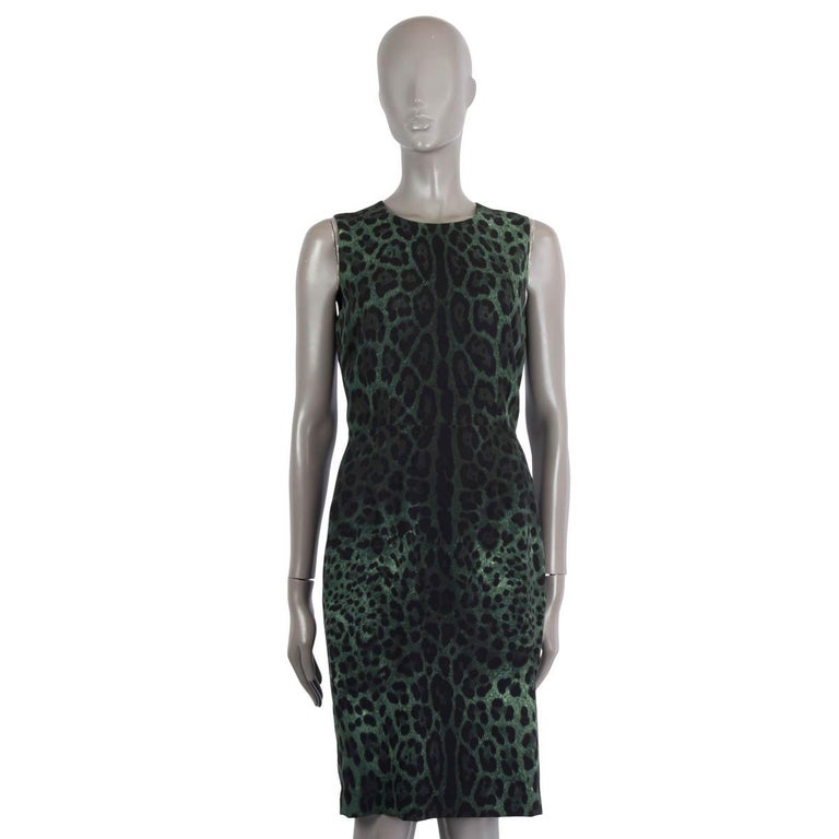 DOLCE and GABBANA green silk LEOPARD SLEEVELESS Sheath Dress 42 M For Sale at 1stDibs DOLCE and GABBANA green silk LEOPARD SLEEVELESS Sheath Dress 42 M For Sale at 1stDibs