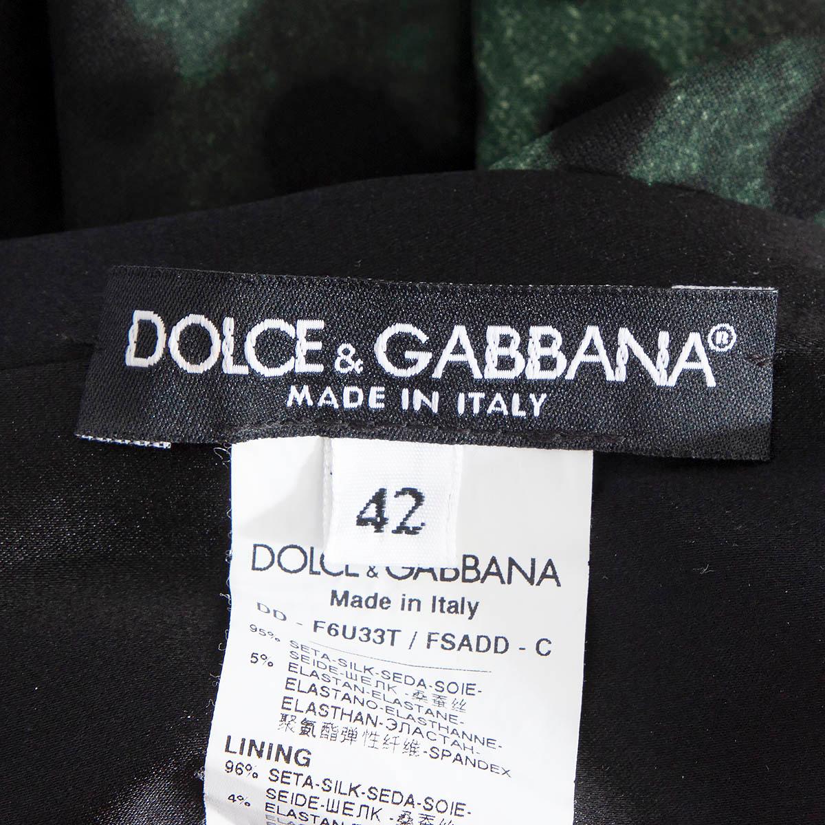 DOLCE & GABBANA green silk LEOPARD SLEEVELESS Sheath Dress 42 M For Sale 1
