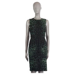 DOLCE & GABBANA green silk LEOPARD SLEEVELESS Sheath Dress 42 M