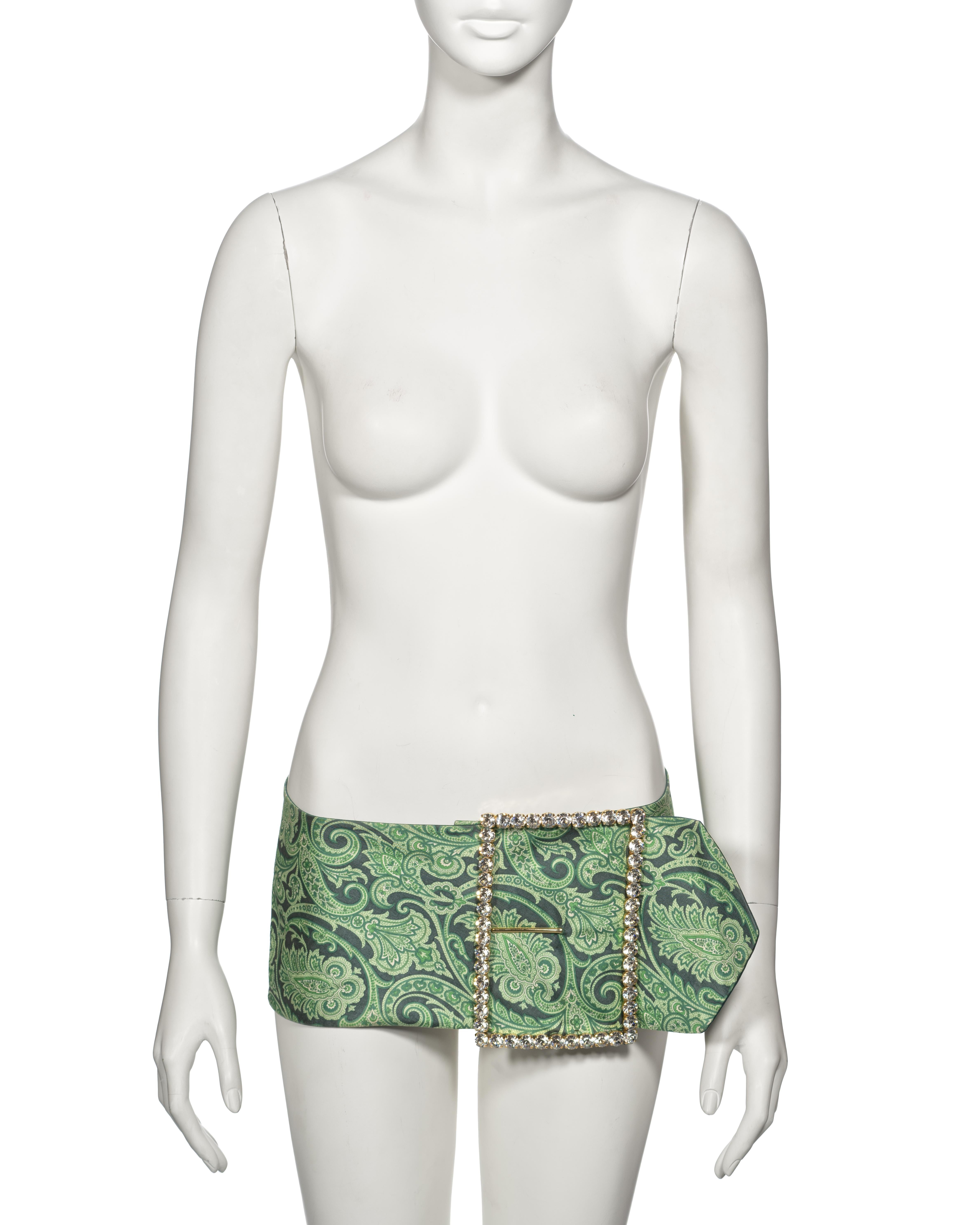 Dolce & Gabbana Green Silk Micro Mini Skirt with Swarovski Crystals, ss 2000 2