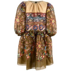 Dolce & Gabbana Green Silk Printed Paisley Puff Sleeve Mini Dress XS