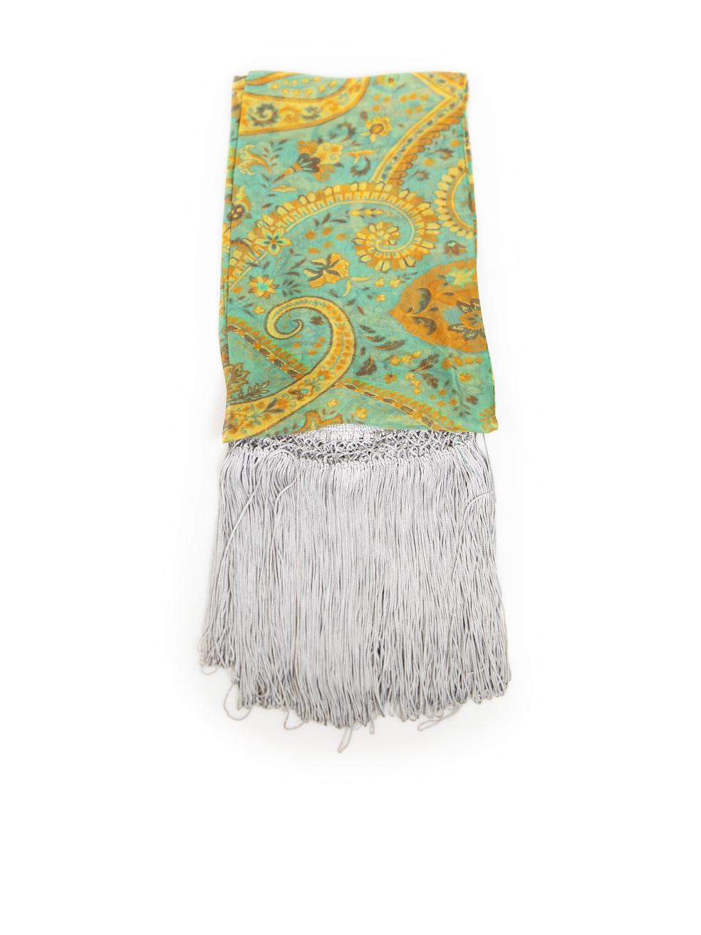 Brown Dolce & Gabbana Green Silk Tassel Scarf For Sale