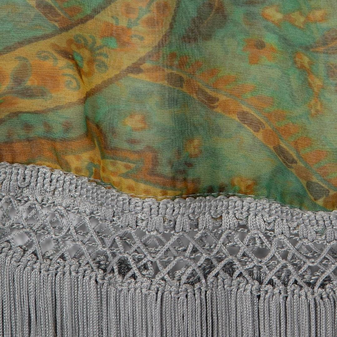 Dolce & Gabbana Green Silk Tassel Scarf In Good Condition For Sale In London, GB