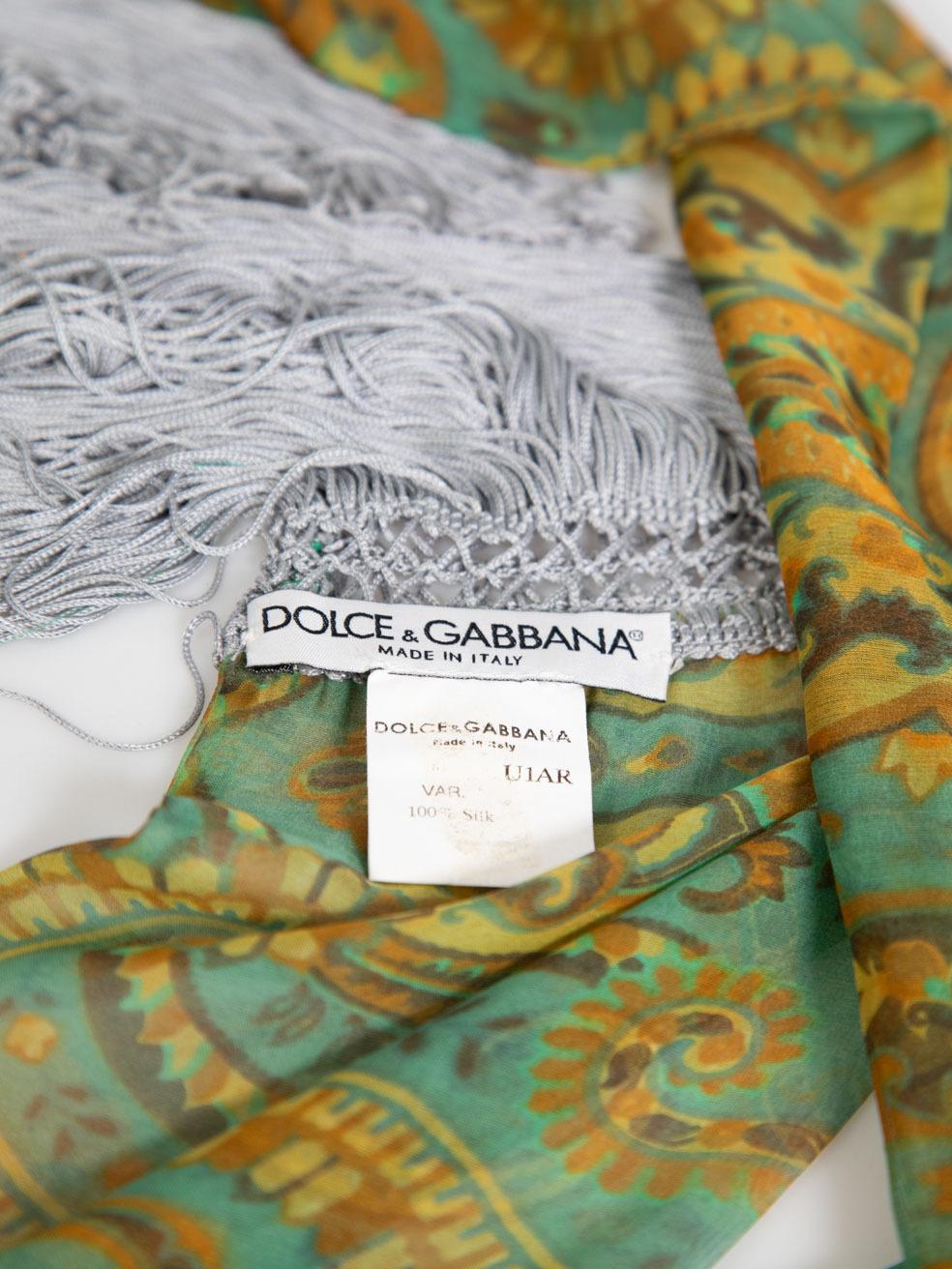 Dolce & Gabbana Green Silk Tassel Scarf For Sale 3