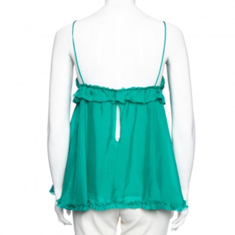 Women's Dolce & Gabbana Green Silk Tie Detail Ruffled Sleeveless Top S For Sale