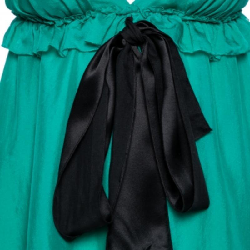 Dolce & Gabbana Green Silk Tie Detail Ruffled Sleeveless Top S For Sale 2