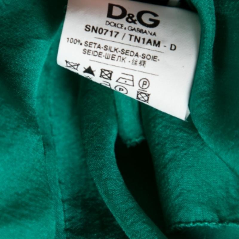 Dolce & Gabbana Green Silk Tie Detail Ruffled Sleeveless Top S For Sale 3