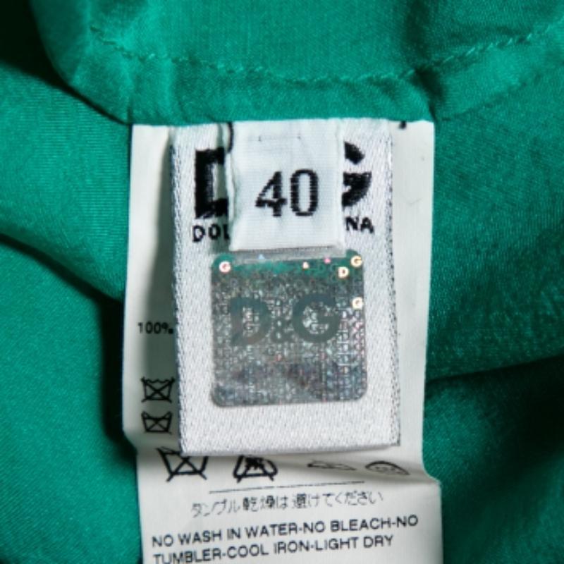 Dolce & Gabbana Green Silk Tie Detail Ruffled Sleeveless Top S For Sale 4